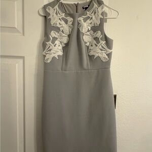 Ann Taylor Gray Midi Dress with Cream Lace Details
